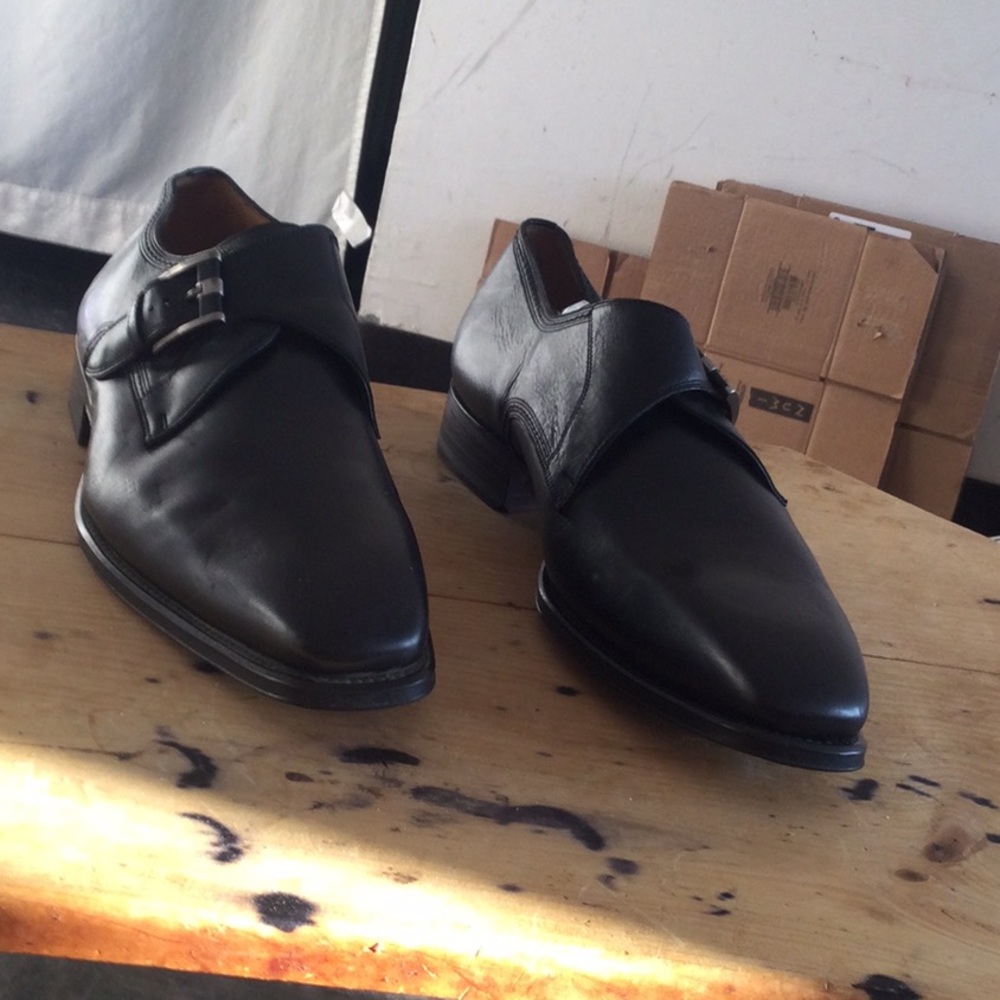 Magnanni Black Leather Double Monk Strap Oxfords